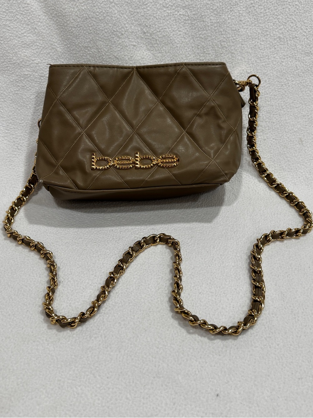 bebe Quilted Taupe Crossbody with Gold Chain